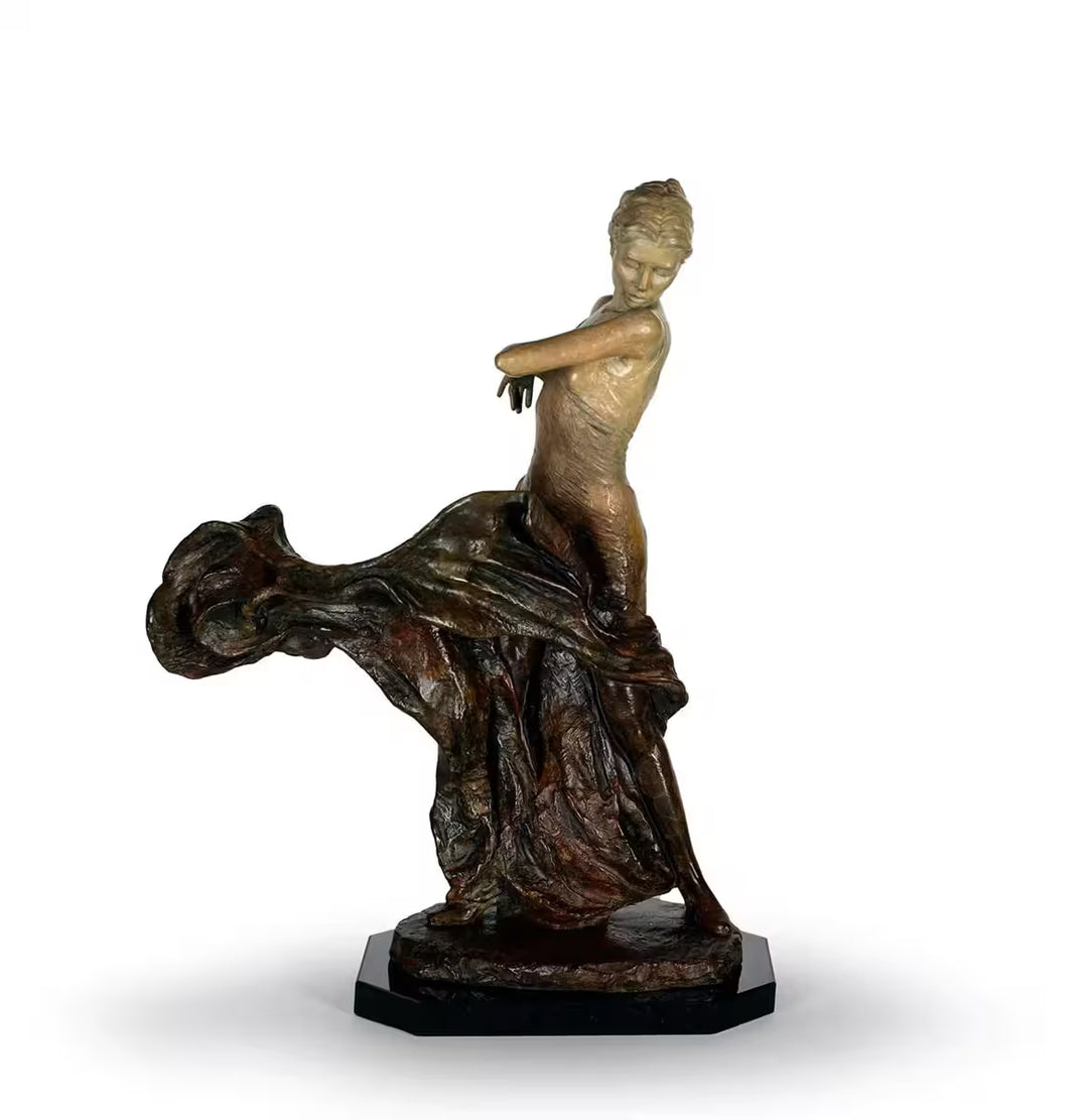 A Fabian Perez limited edition sculpture of a dancer with a flowing dress, the title is Passion of the Dance
