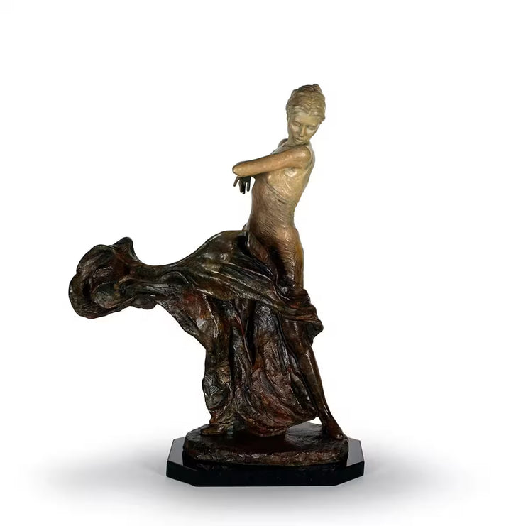 A Fabian Perez limited edition sculpture of a dancer with a flowing dress, the title is Passion of the Dance
