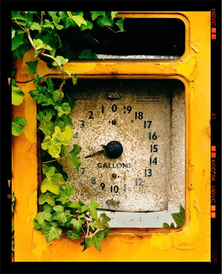 A limited edition photograph by Richard Heeps using vibrant colours, the title is Petrol Pump, Stow Bardolph, Norfolk, 2005