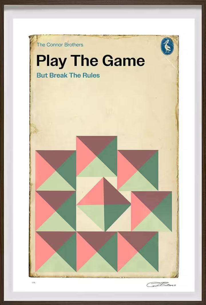 A framed limited edition by The Connor Brothers of a Pelican book with a witty caption, the title is Play The Game