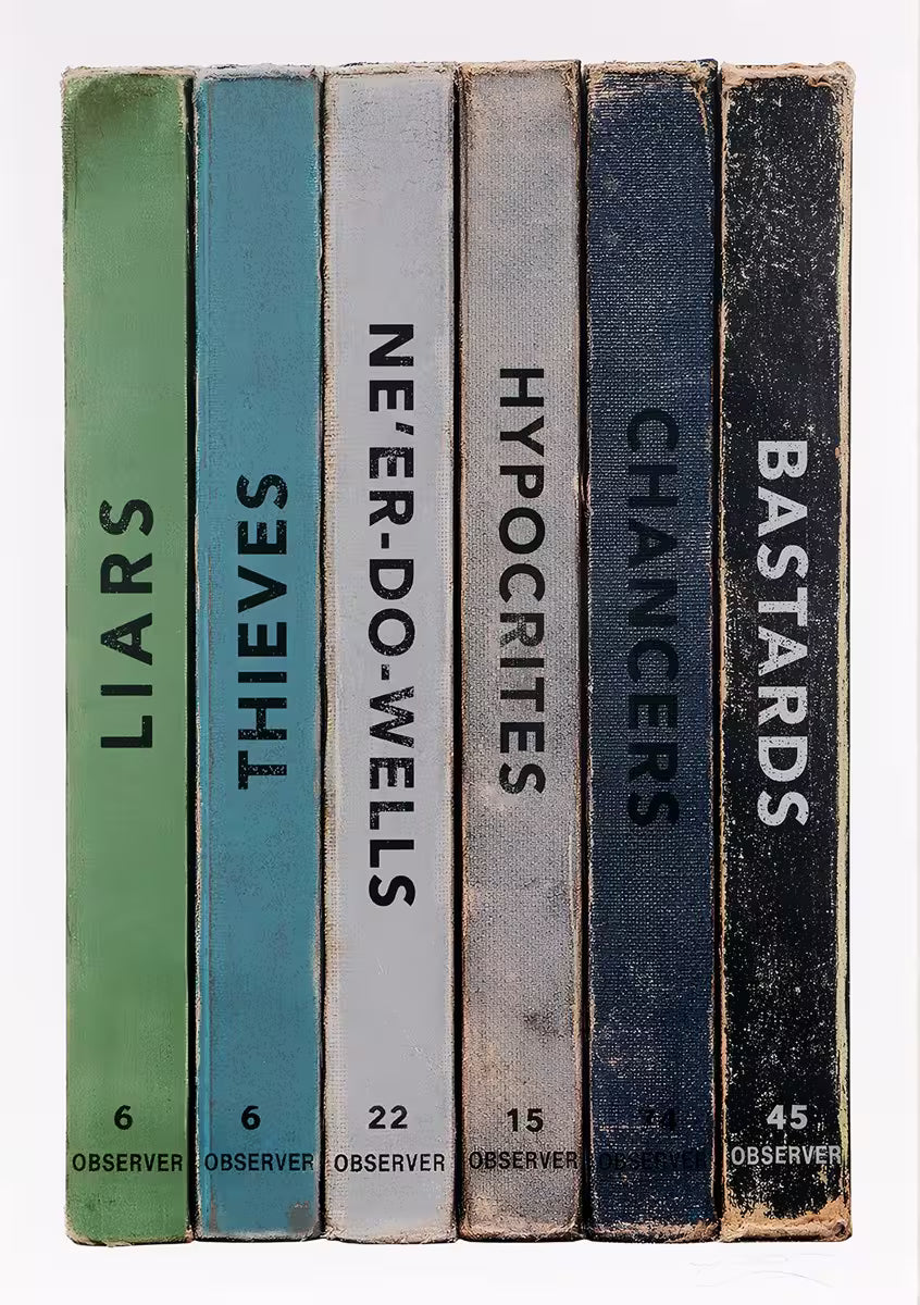 Stack of books with title and author names on their spines. Politicians by the Connor Brothers

