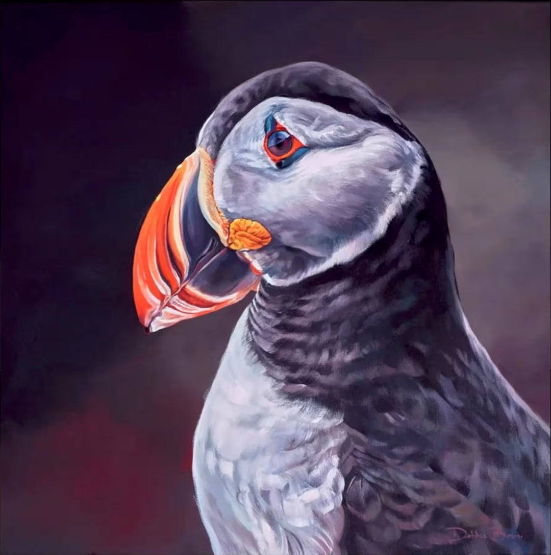 A Debbie Boon original of a puffin, the title is Puffin- Close Up