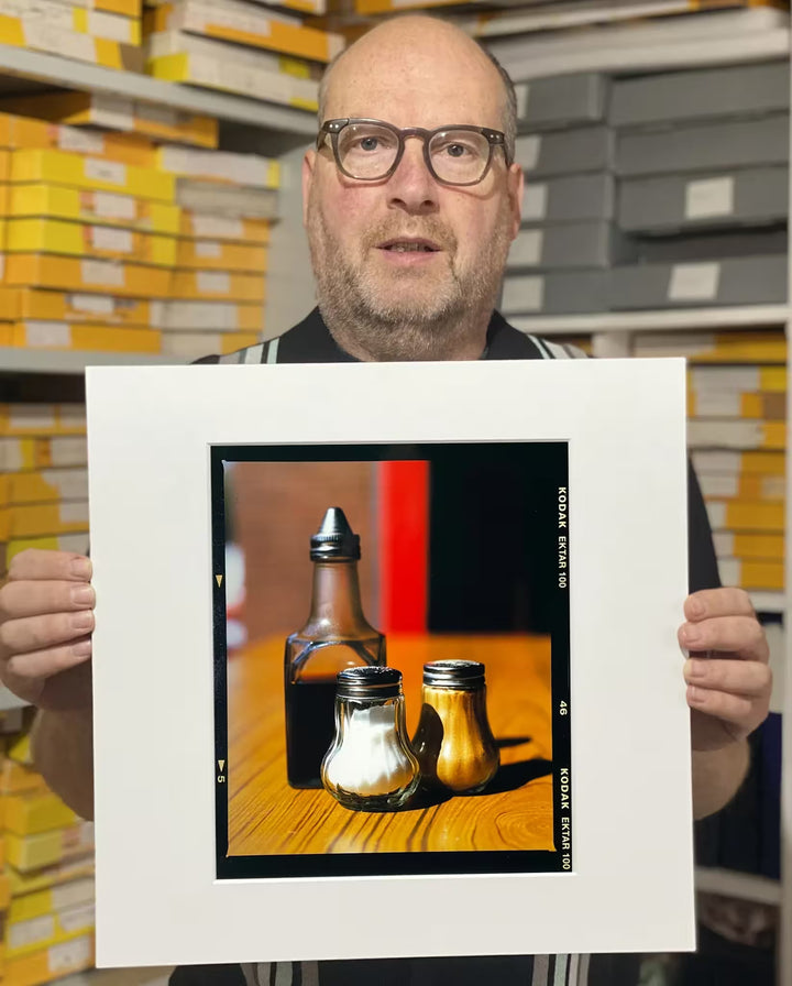 Richard Heeps holding Salt, Pepper, and Vinegar, Clacton-On-Sea, 2021