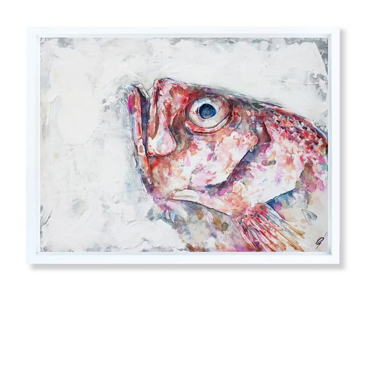 A Giles Ward original of a red snapper on ice, the title is Red Snapper on Ice