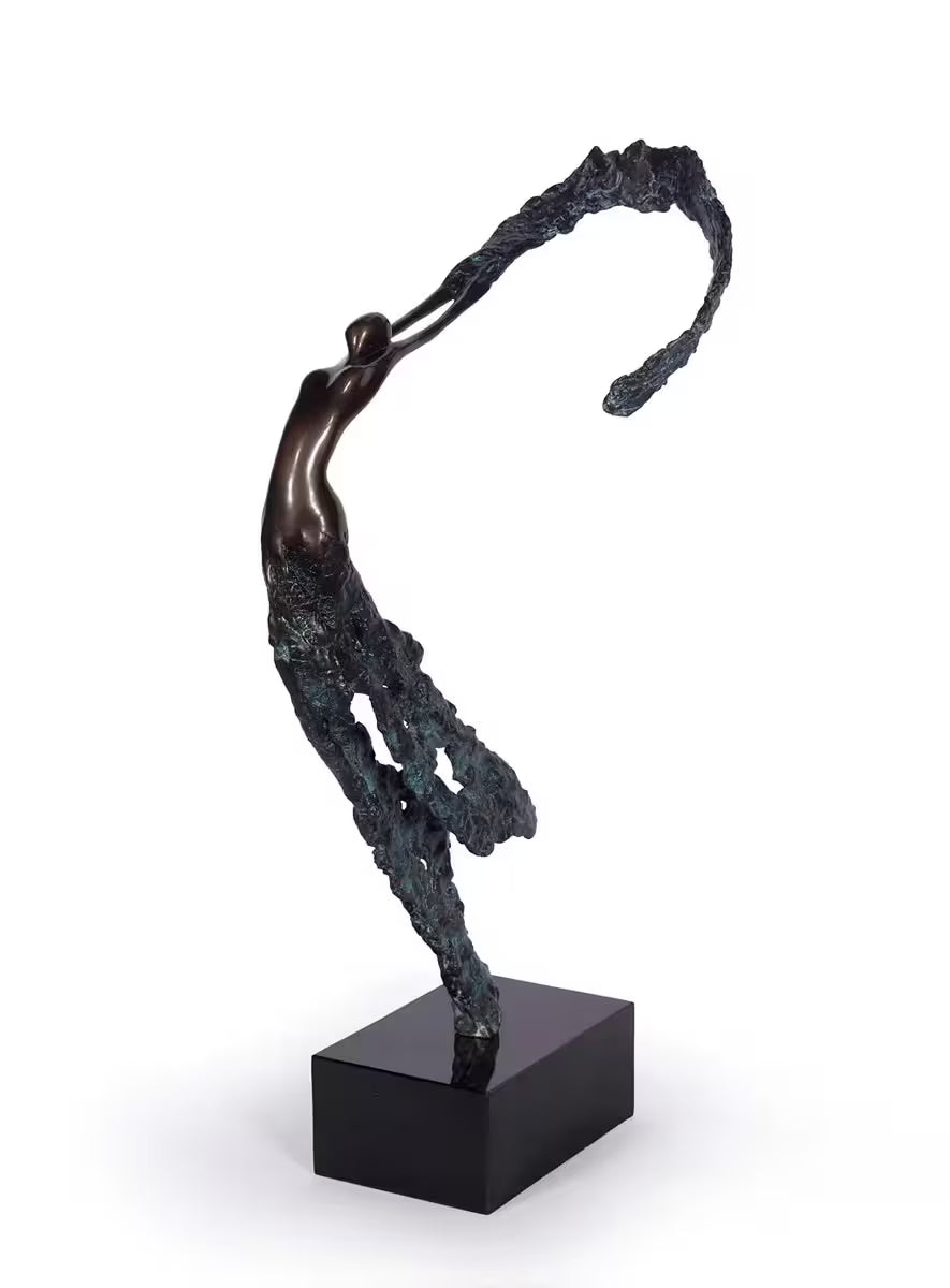 A Jennine Parker limited edition sculpture of a woman dancing, the title is Rhythm of Life