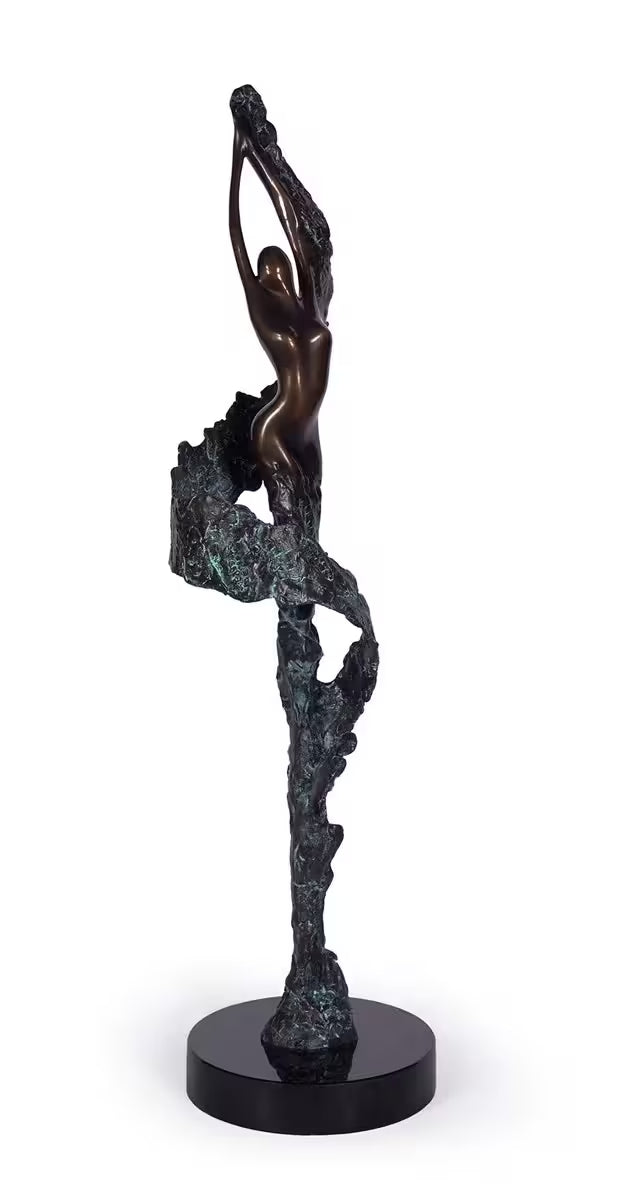 A Jennine Parker limited edition sculpture of a woman dancing, the title is Rhythm of Life II