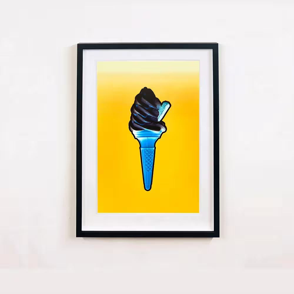 A framed limited edition photograph by Richard Heeps using vibrant colours, the title is Black Ice (Yellow)