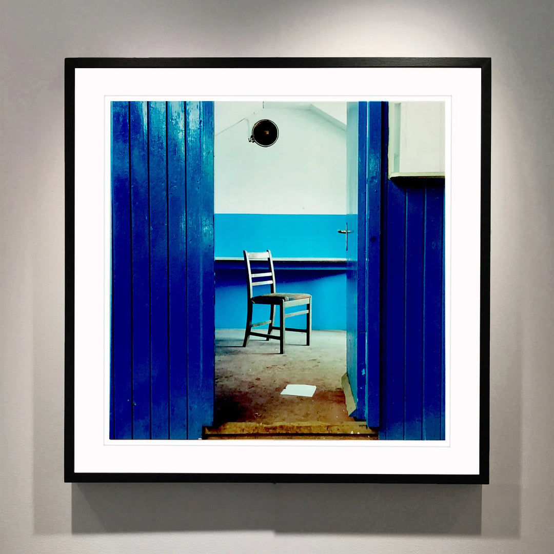 Chair, Northwich, 1986 by Richard Heeps framed in black frame displayed on an off white wall