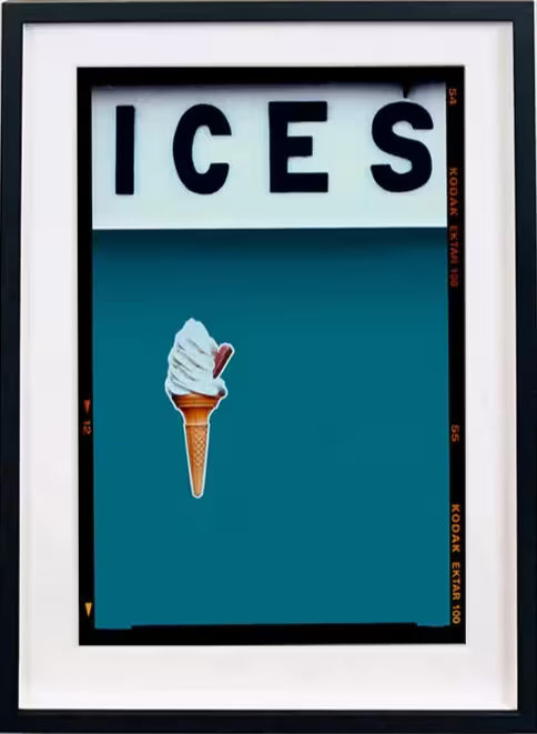 A framed limited edition photograph by Richard Heeps using vibrant colours, the title is Ices (Blue Teal)