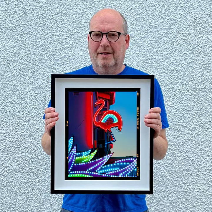 Richard Heeps holding Neon Flamingo, Norfolk, 2022