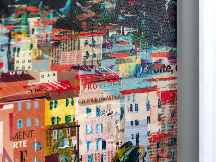 A Tom Butler limited edition of a riviera with boats and bright buildings, the title is Riviera Way