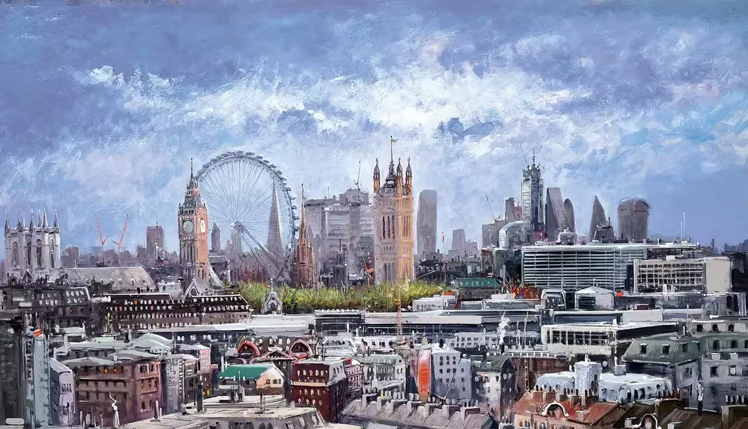 A Henderson Cisz limited edition of a view of London from the rooftops, the title is Rooftops of London
