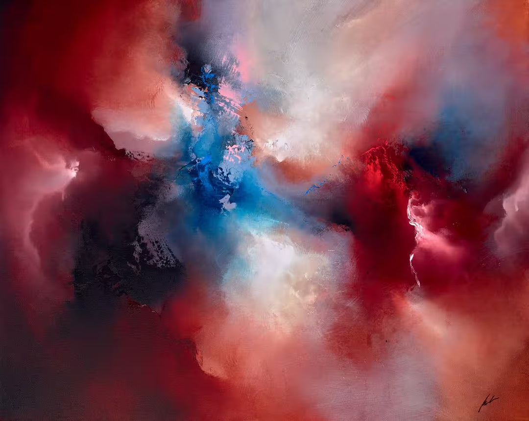 A Simon Kenny original of a deep red and blue atmosphere, the title is Search Light