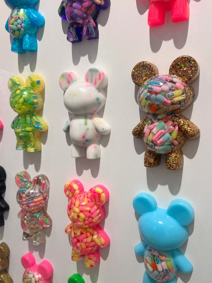 An Emma Gibbons original mixed media piece, the title is Self-Care Bears (16)