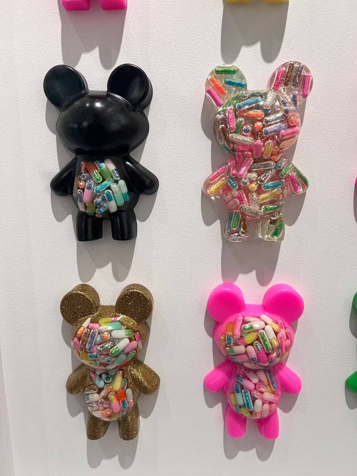 An Emma Gibbons original mixed media piece, the title is Self-Care Bears (16)