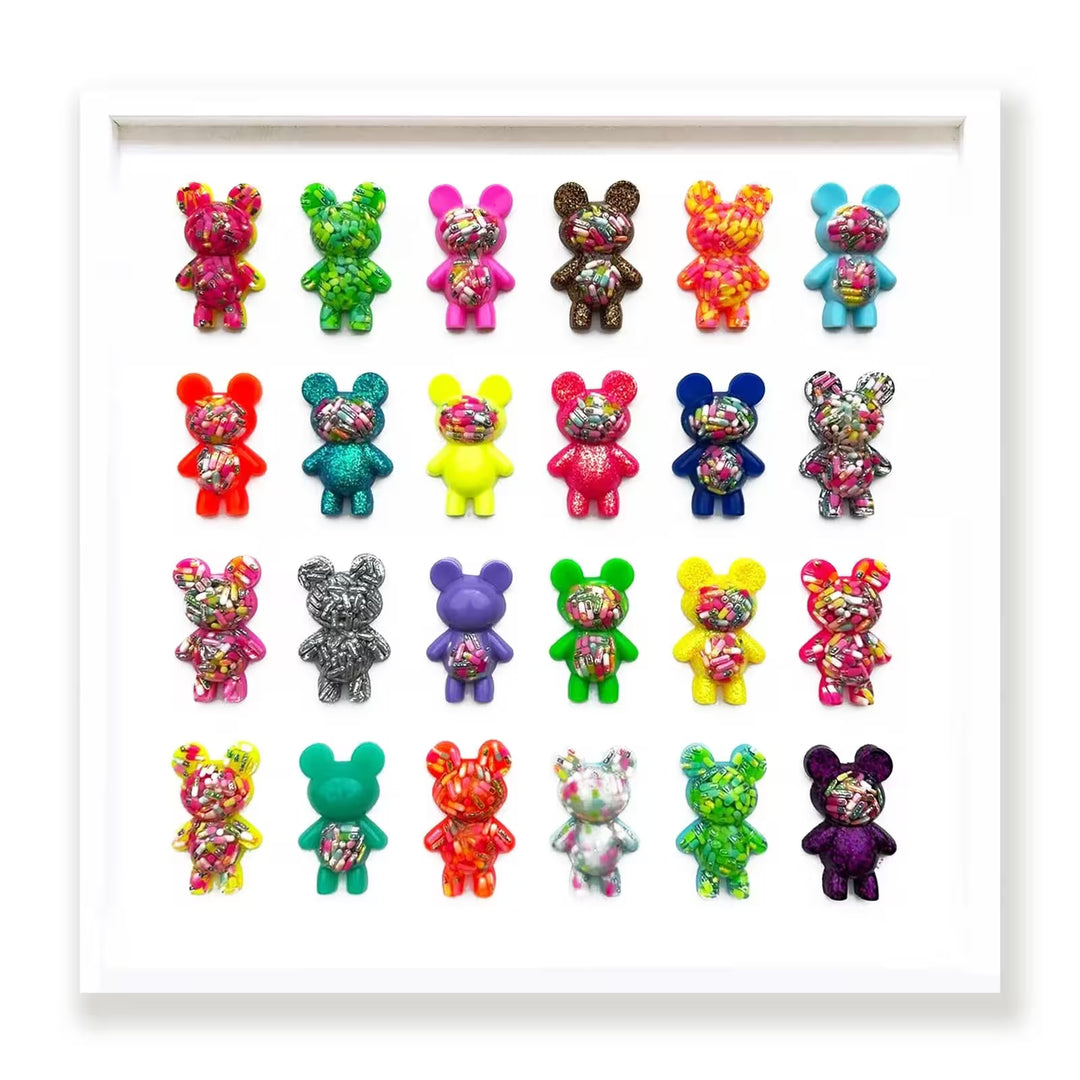 An Emma Gibbons original mixed media, the title is Self Care Bears XL