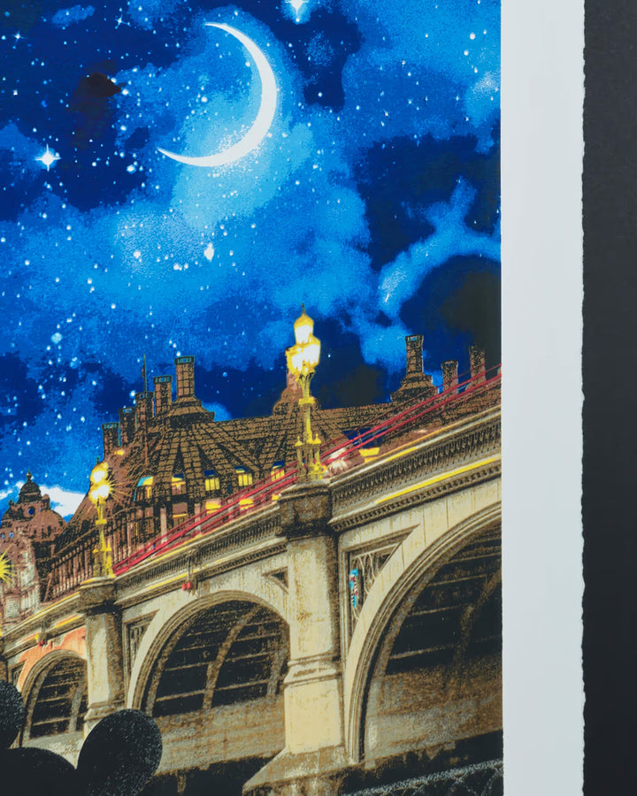 Close-up of Mr Brainwash A Sky Full of Promise street art style print texture