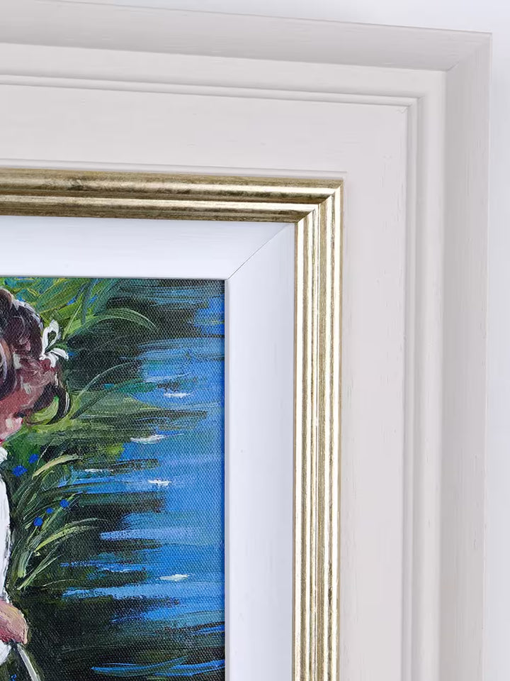 A Sherree Valentine Daines limited edition of a small girl stood by a stream holding a net, the title is Small Wonders