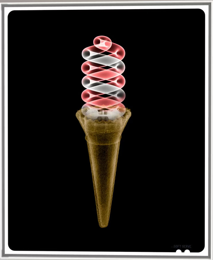 A limited edition framed Chromaluxe print by Nick Veasey of an X-Rayed Ice cream sign, the title is Soft Serve (Exclusive Edition)