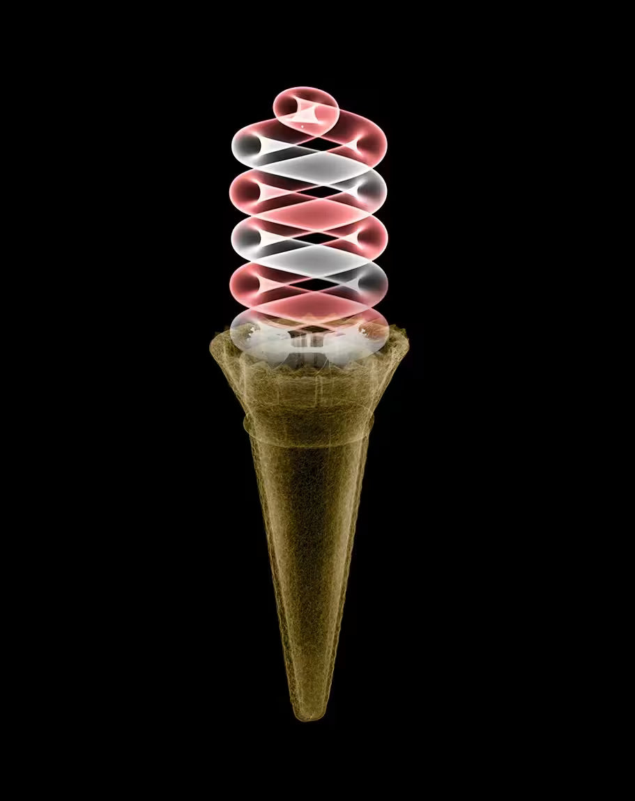 A limited edition Chromaluxe print by Nick Veasey of an X-Rayed Ice cream sign, the title is Soft Serve Moment