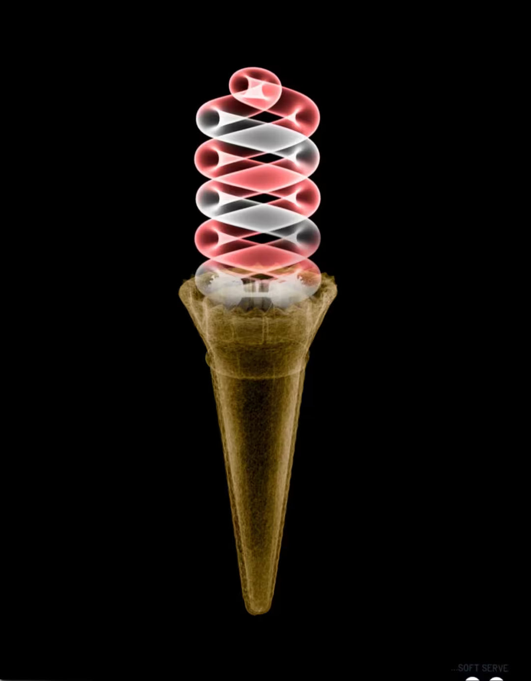 A limited edition Chromaluxe print by Nick Veasey of an X-Rayed Ice cream sign, the title is Soft Serve (Exclusive Edition)