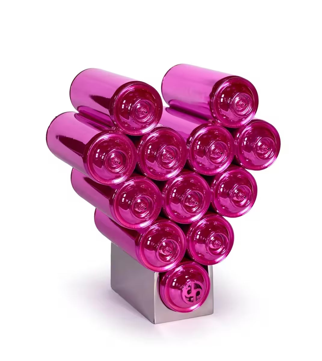 A Dan Pearce limited edition of spray cans made up into a heart, the title is Sprayed With Love Pink