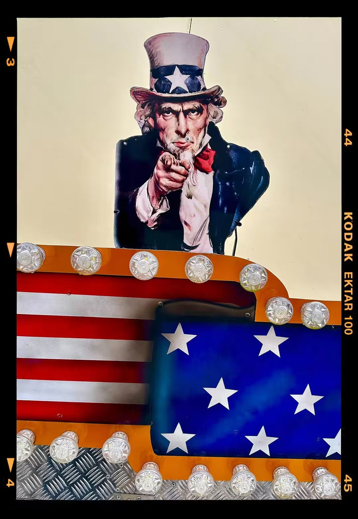 A limited edition photograph by Richard Heeps using vibrant colours, the title is Stars &amp; Stripes Sam