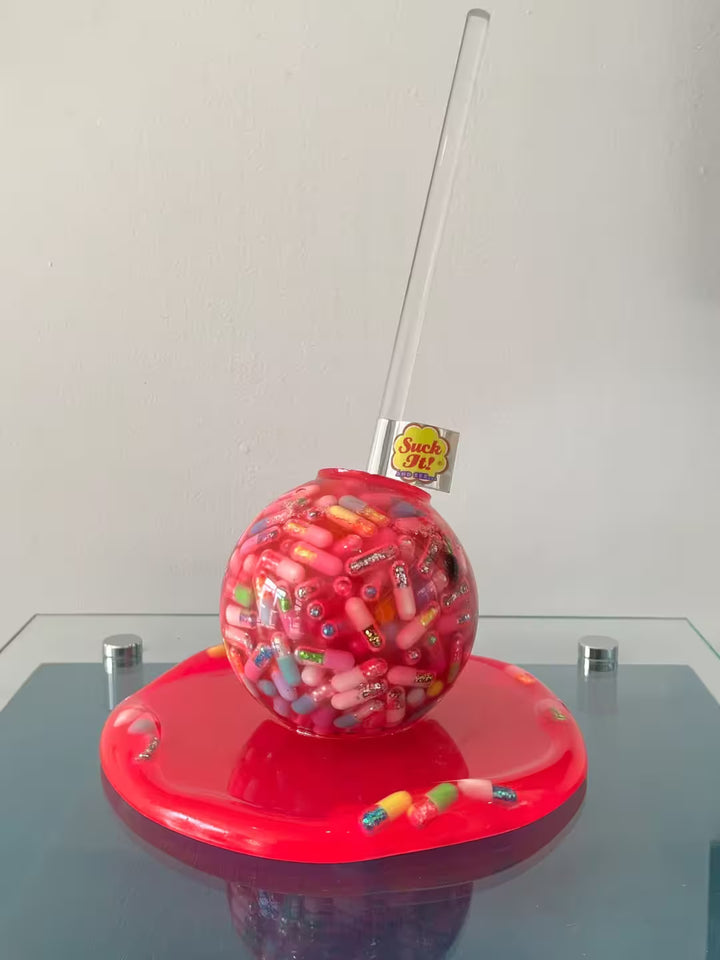 An Emma Gibbons original mixed media sculpture, the title is Suck It and See