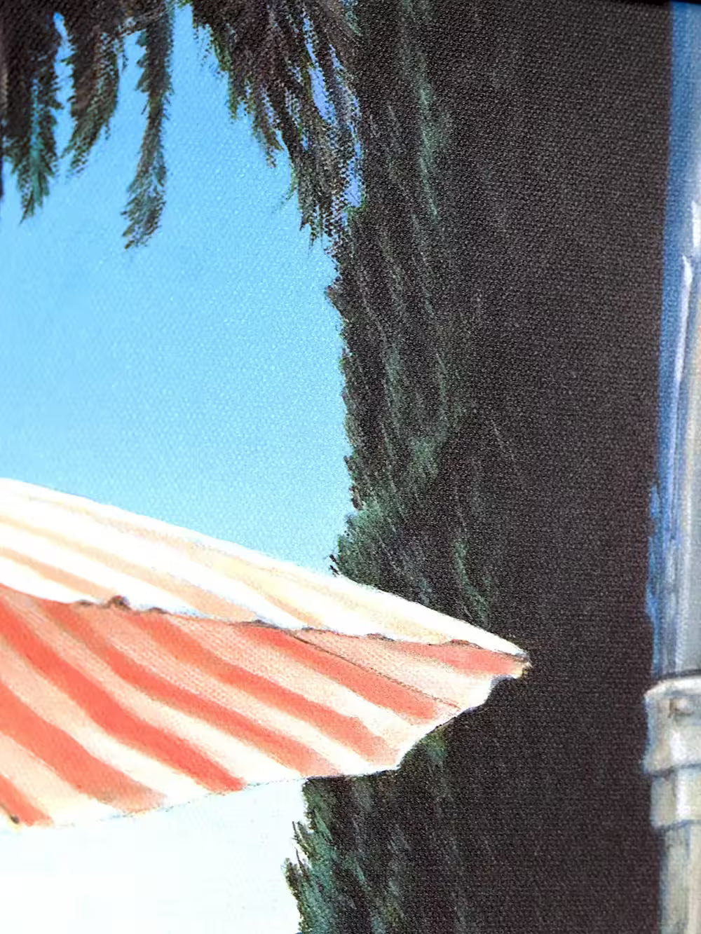 A Steve Tandy limited edition of a leopard laying on a sun bed b a sunny poolside, the title is Summer in Sorrento