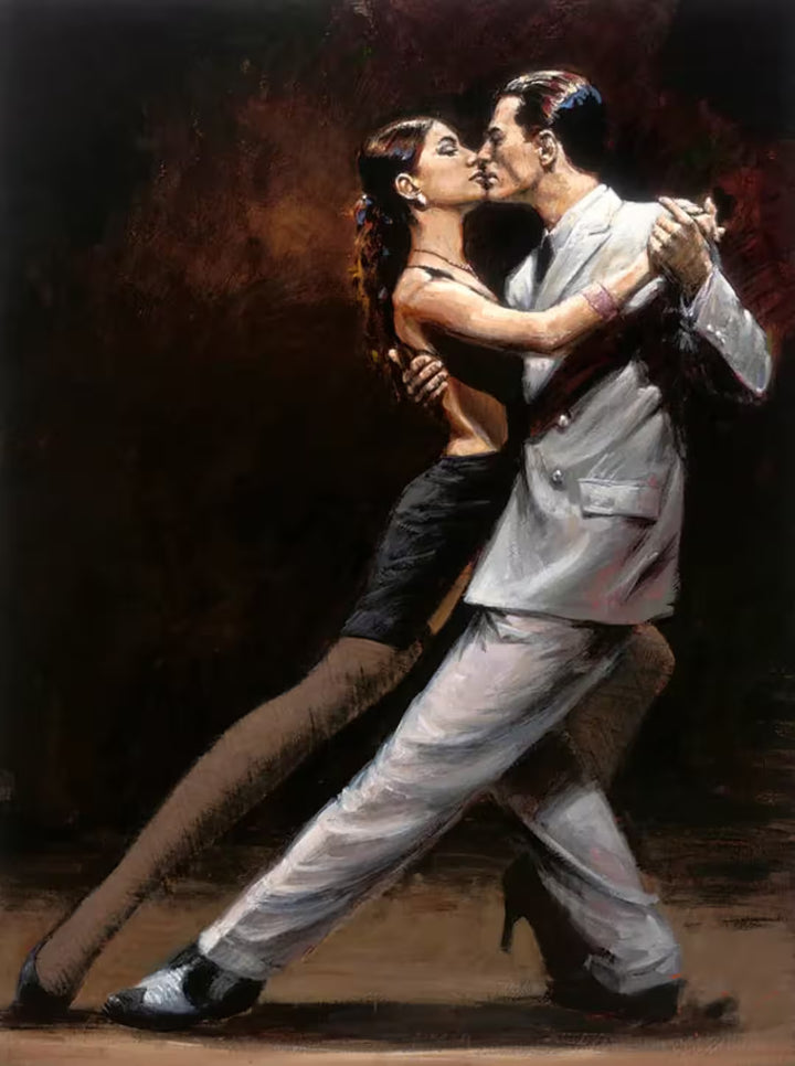 A Fabian Perez limited edition of a couple doing the tango, the title is Tango in Paris