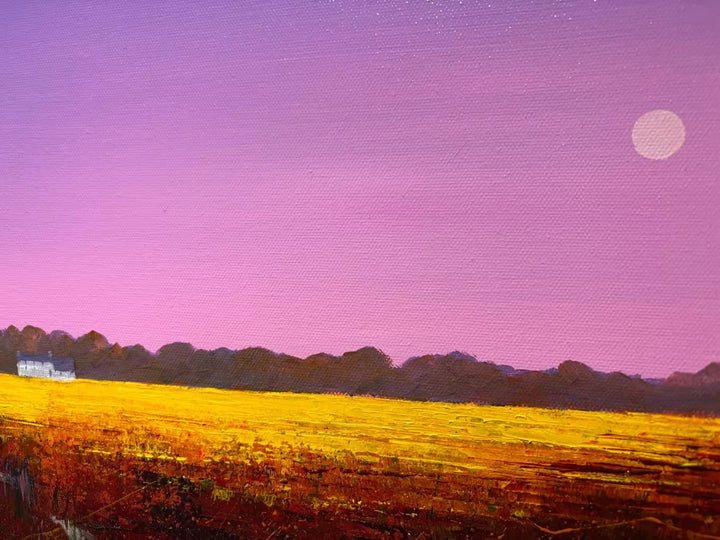 A Barry Hilton original of a yellow field with a pink calm sky, the title is The Luminescence