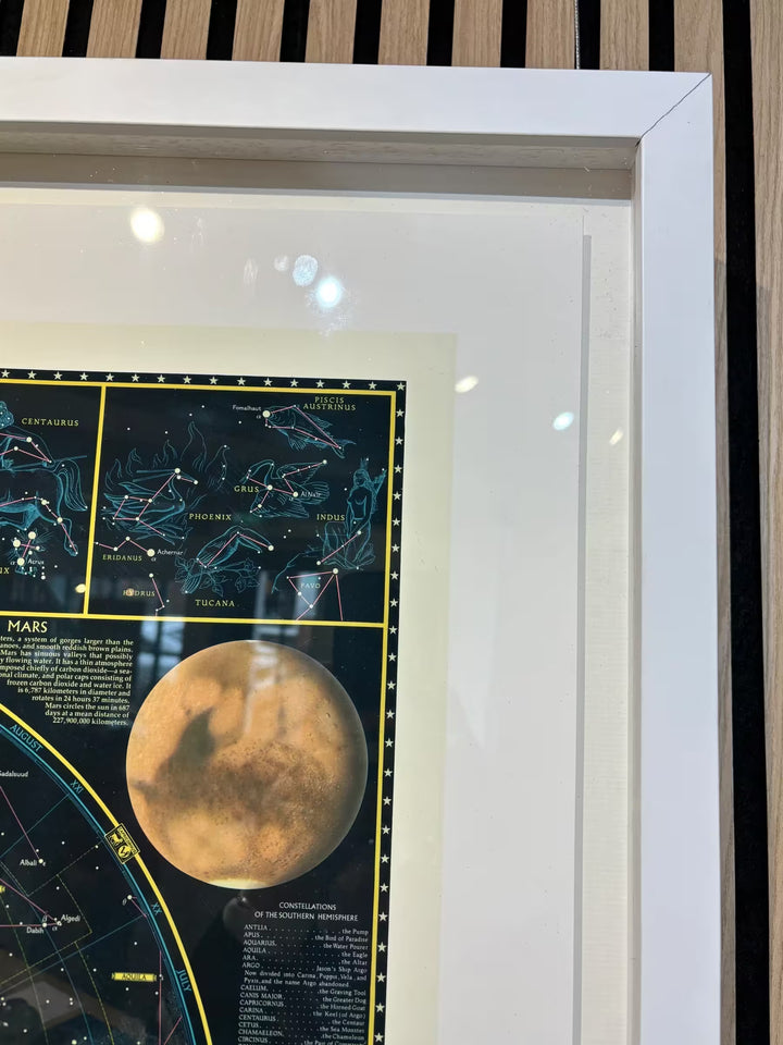 A limited edition by The Real Hackney Dave of an astrological chart with screenprint over the top, the title is To The Moon and Back