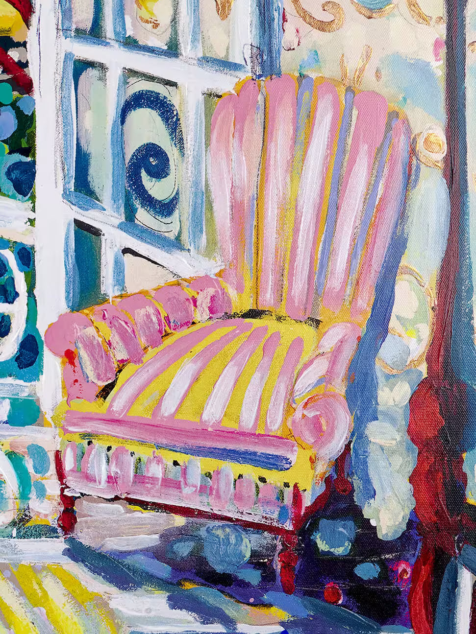 A Michael F. Rumsby limited edition of a bright and colourful Mediterranean balcony, the title is Tuesday Morning