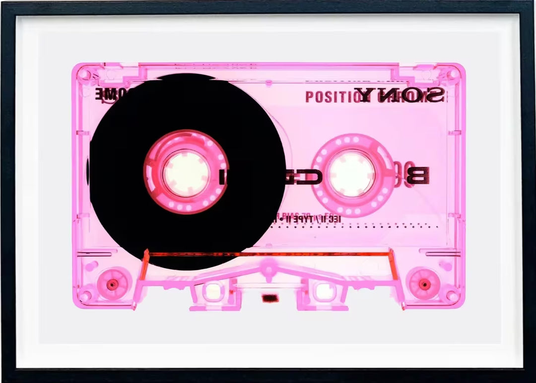 A framed limited edition photograph by Richard Heeps using vibrant colours, the title is Tape Collection Type II Pink