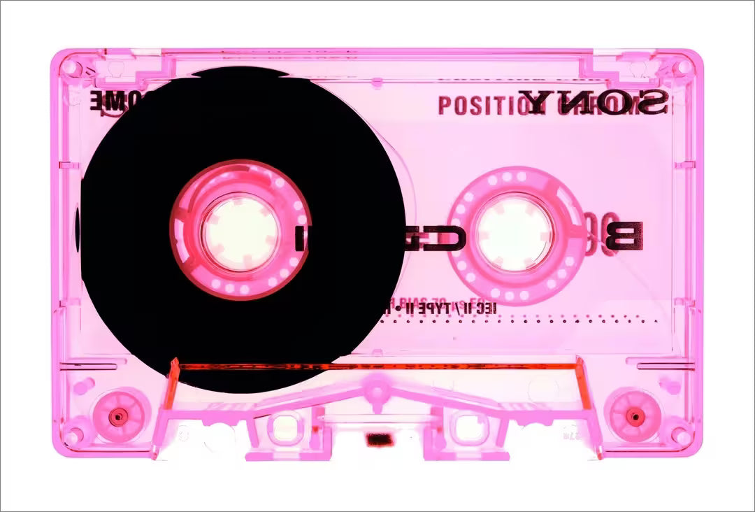 A limited edition photograph by Richard Heeps using vibrant colours, the title is Tape Collection Type II Pink