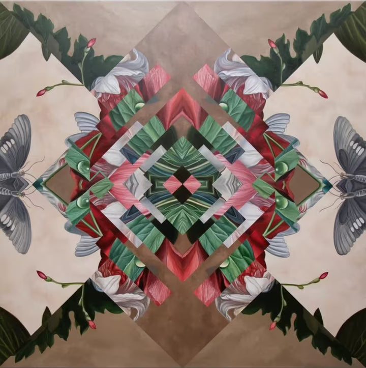 A James Rawson original oil painting of a kaleidoscopic pattern, the title is Unity