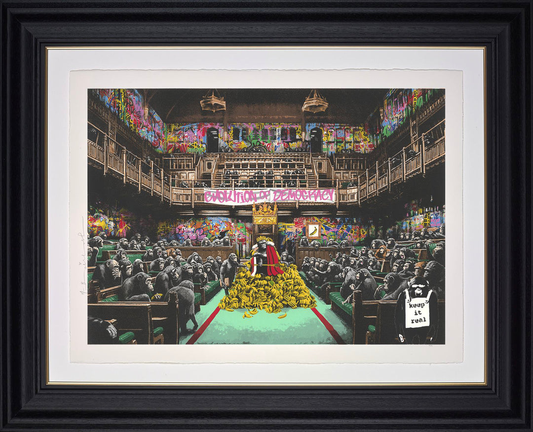 Swinging the Truth artwork by Mr. Brainwash, bold satirical pop art available at Startle