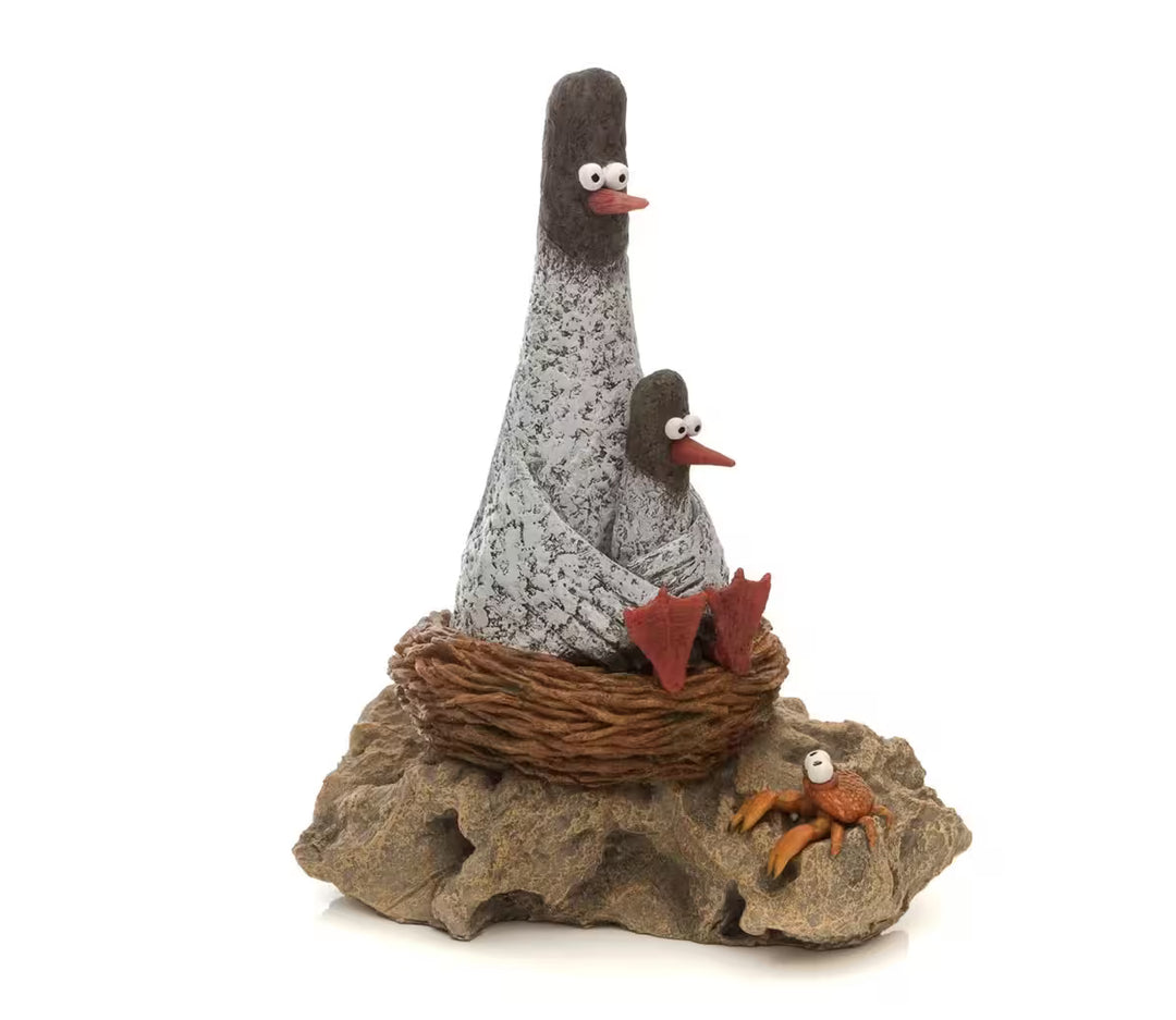A Rebecca Lardner limited edition sculpture of a bird in a nest holding it's baby, the title is Waiting in the Wings