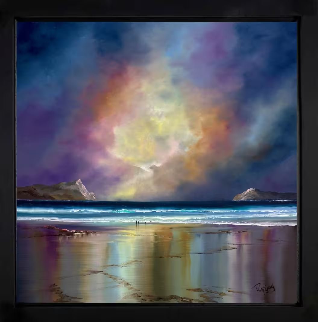 Colorful beach scene with a large, vibrant cloud formation above the ocean. Watching the Sunrise V by Philip Gray