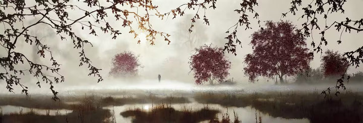 A John Waterhouse limited edition of a misty morning landscape, the title is Water&