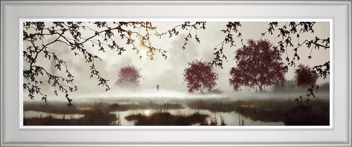 A John Waterhouse framed limited edition of a misty morning landscape, the title is Water&
