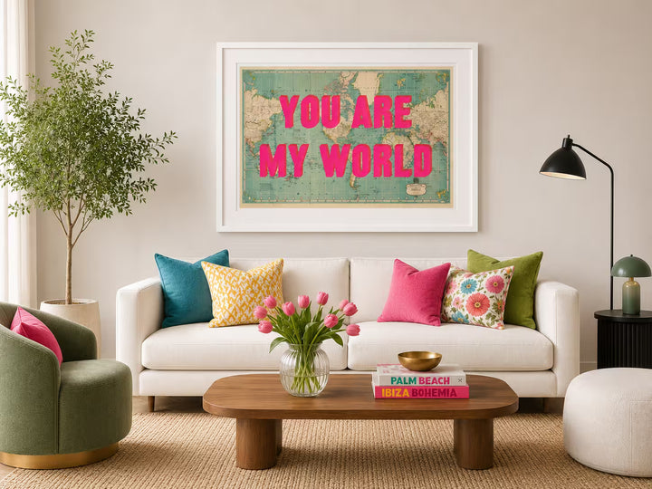A limited edition piece by The Real Hackney Dave of a map with pink screenprint on top, the title is You Are My World