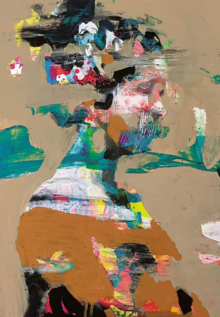A limited edition by Christian Hook of a geisha, her face is blurred and her dress and headpiece is full of bright colours, the title is Drawings From Somewhere Else III
