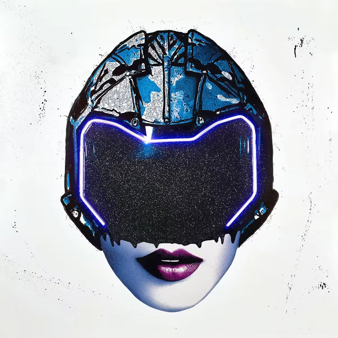 A Maxim limited edition piece of a woman with a helmet on, the title is Girls Future (Blue)