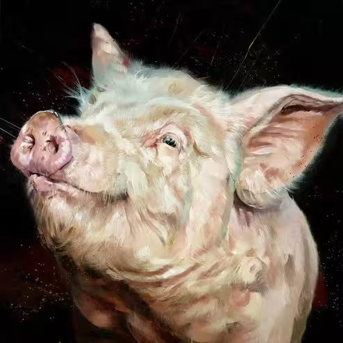 A Debbie Boon limited edition of a pig, the title is Happy Days