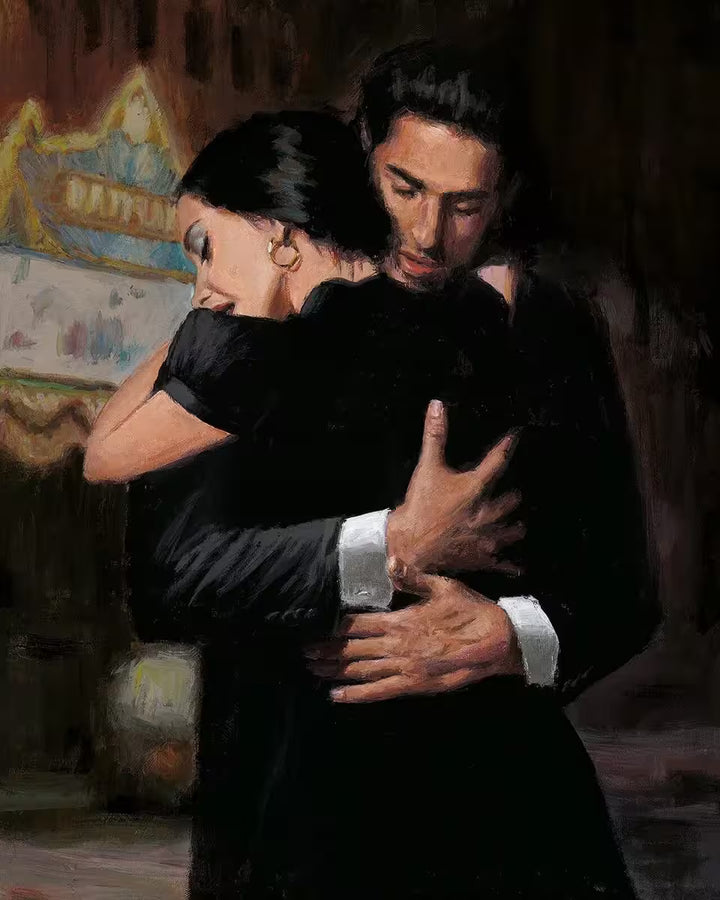 A Fabian Perez limited edition of a man and a woman embracing, the title is Hollywood Boulevard 