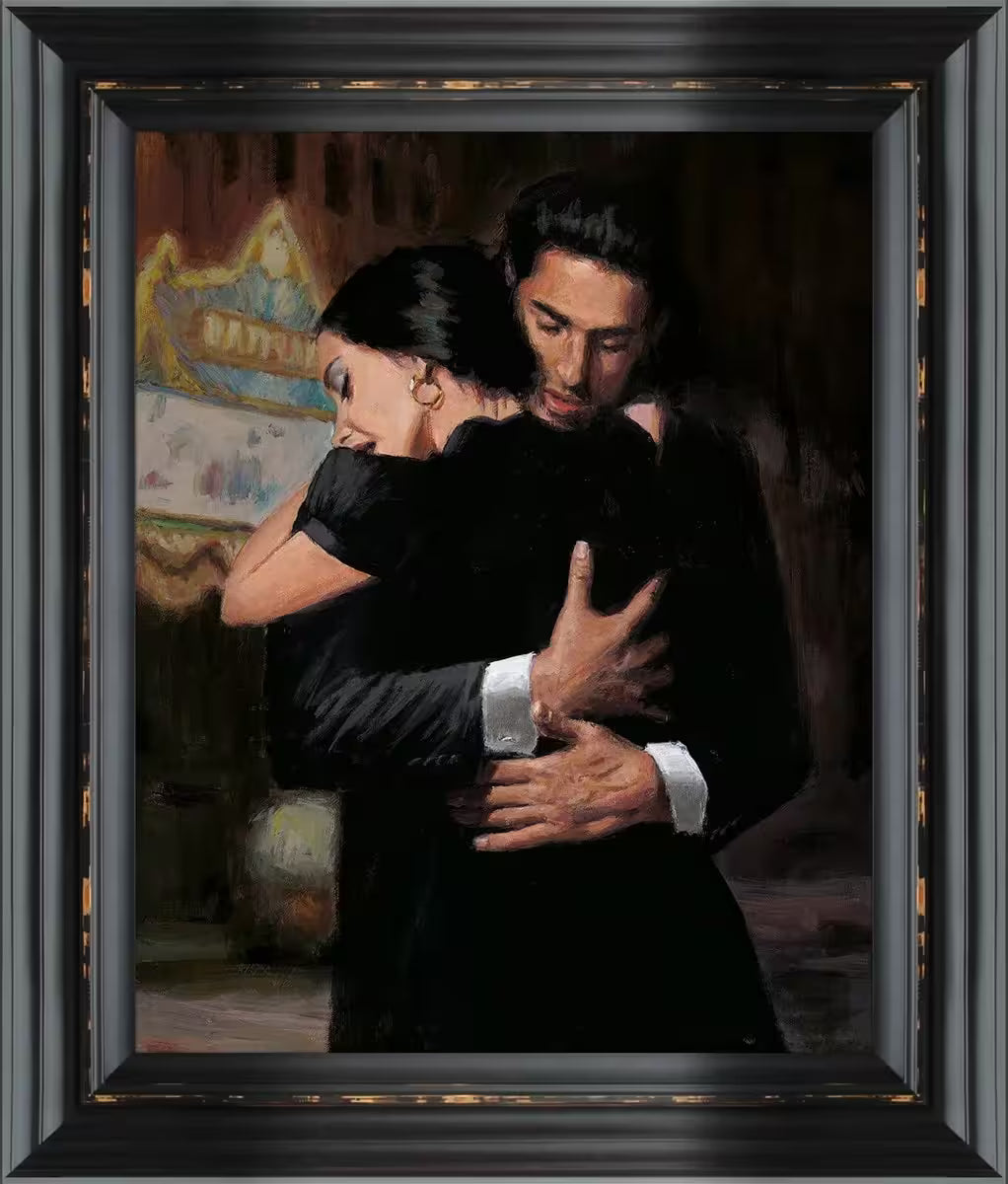 A Fabian Perez framed limited edition of a man and a woman embracing, the title is Hollywood Boulevard 
