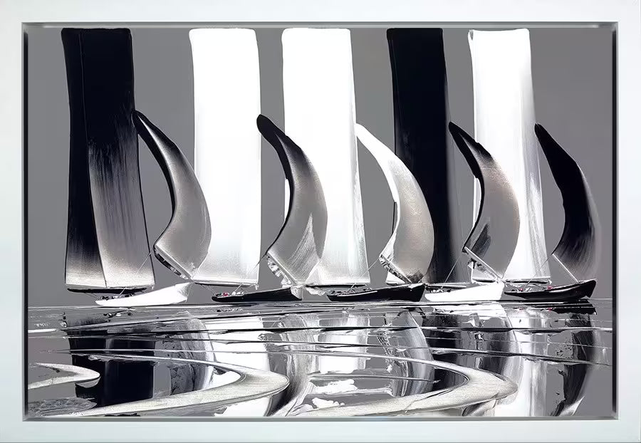 A Duncan MacGregor limited edition of black and white sailing boats, the title is Life&