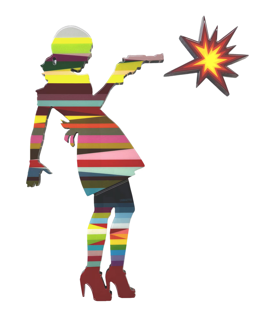 A Lhouette original wall sculpture, the title is Little Miss Sunshine- 2 Part Mini Striped Wall Sculpture