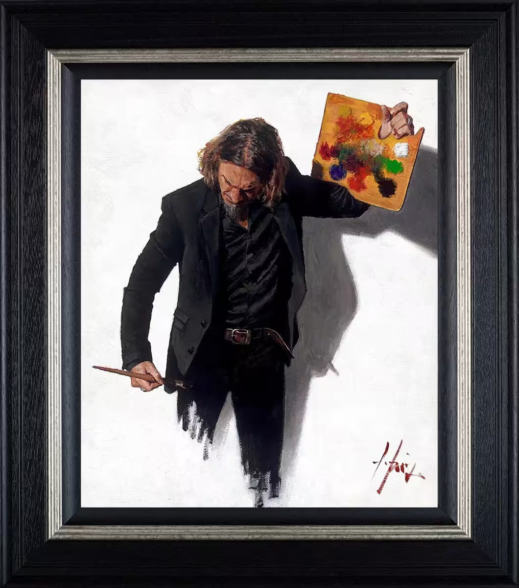 A Fabian Perez framed limited edition self portrait of Fabian painting himself, the title is Neo Emotionalism The New Era